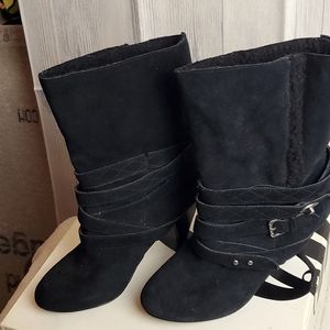 Nine West, Above Ankle, Suede, Black Boots 9M, Like New, synthetic wool lining